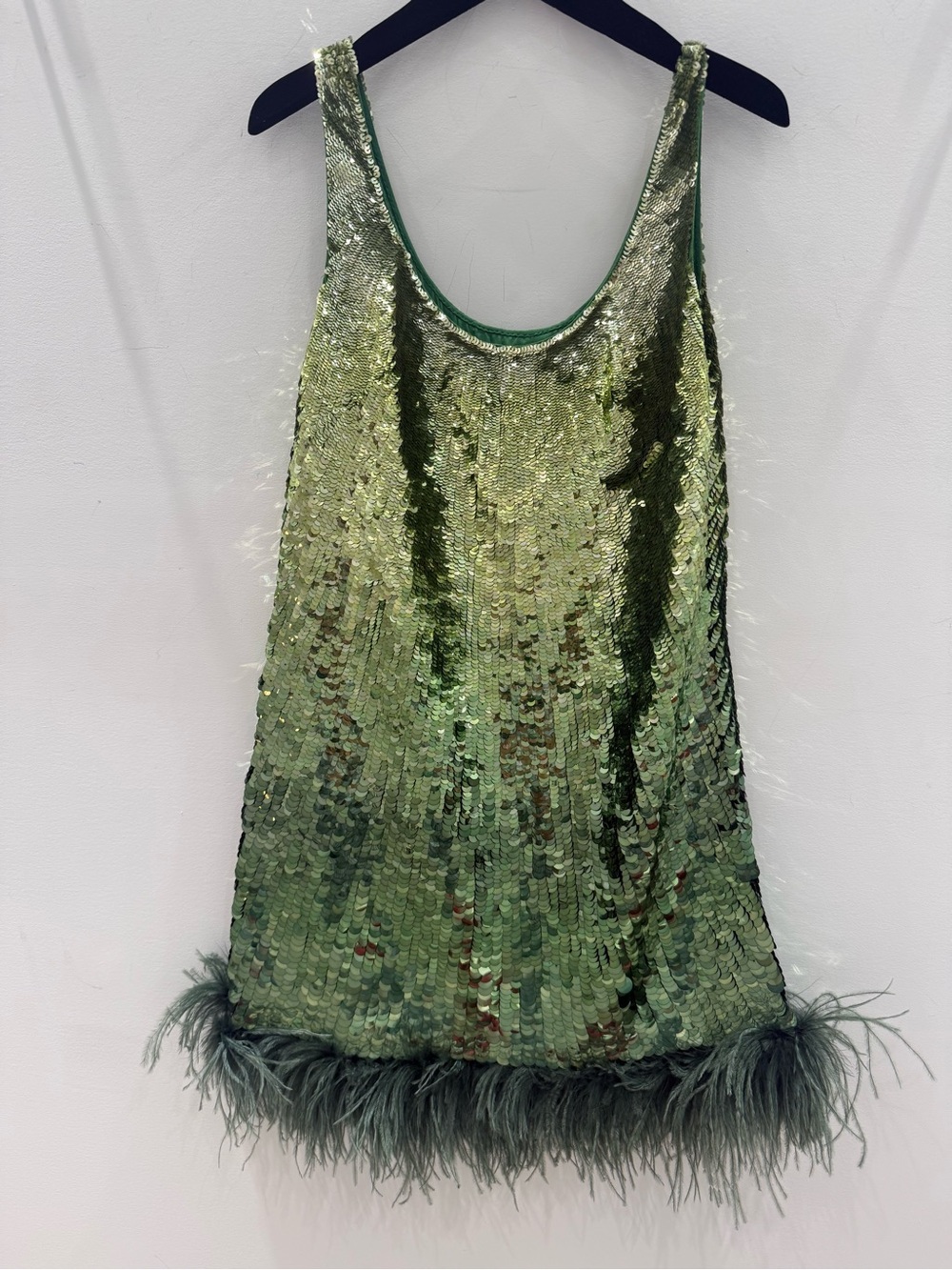 Valentino Green Sequin Feather Mini Dress